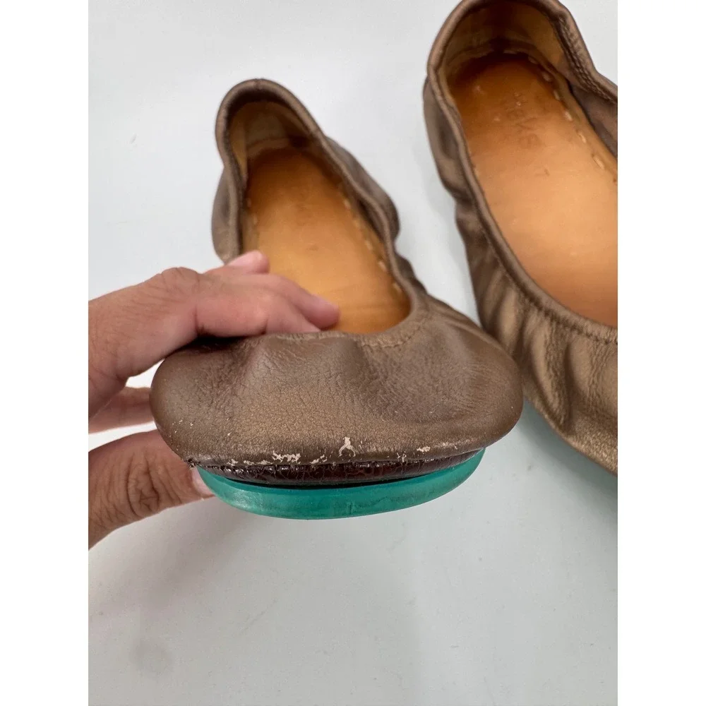 Tieks Ballet Flats Women Size 7 Bronze Metallic Leather Foldable Teal Sole